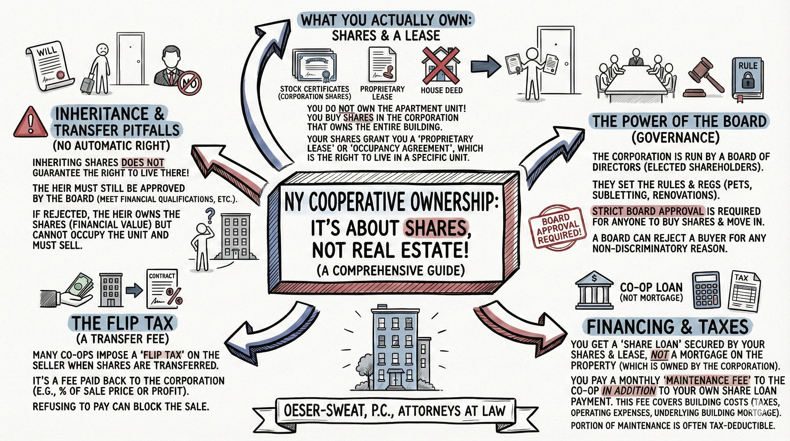 Graphic detailing the Co-op Structure: Corporation owns building -> You buy shares -> You get a Lease.” 
                            class=”w-full h-auto rounded block”
                        />
                        <figcaption class=